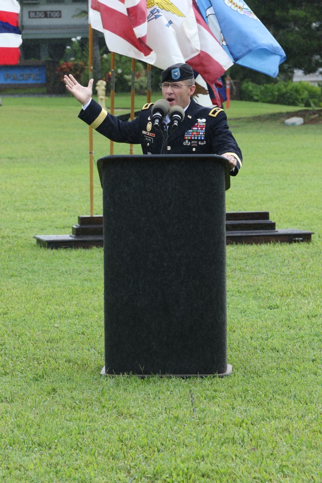 Brig. Gen. Jeffrey Milhorn addresses audience at Celebration of Service