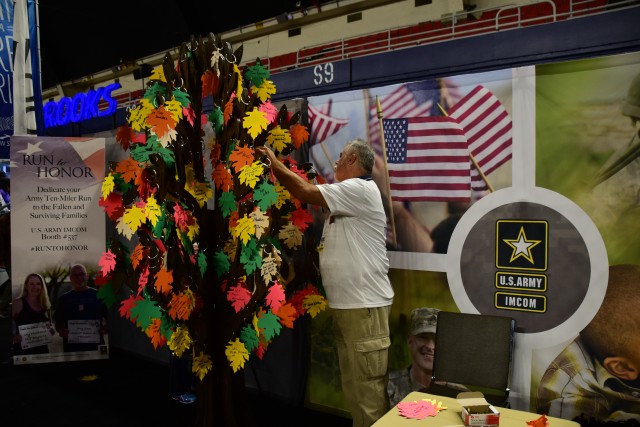 The SOS Memorial Tree is on display at the Army Ten-Miler Expo