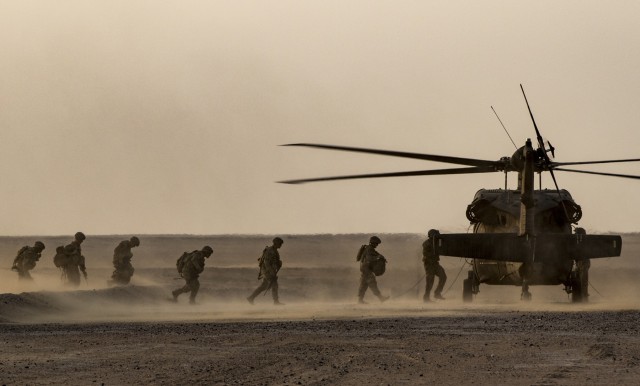 US Infantry Soldiers Assault Through the Desert: Live Fire Exercise
