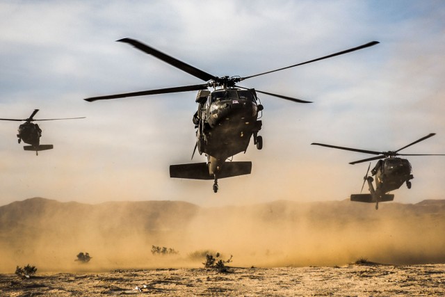 Three UH-60 Blackhawk helicopters