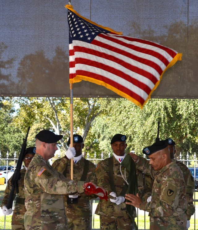 410th CSB cases its colors in preparation for deployment