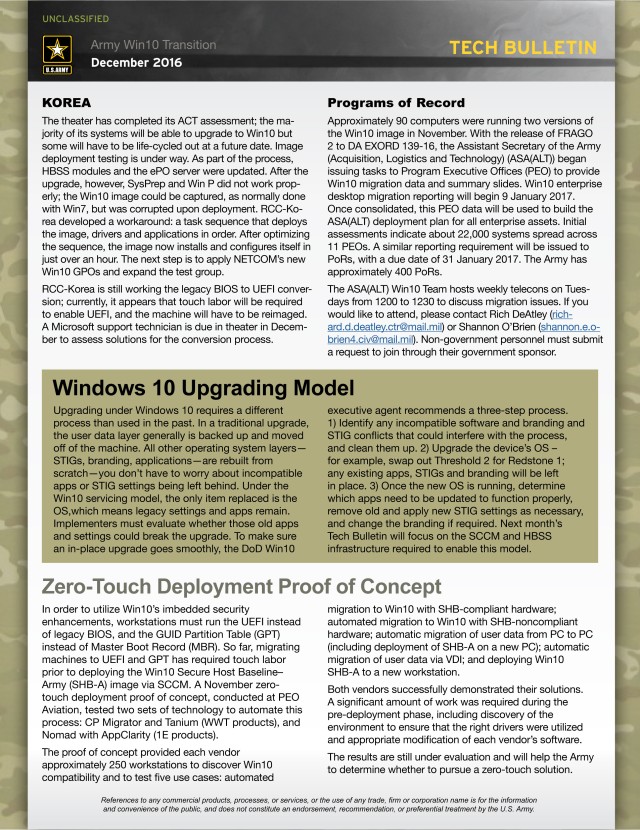 December 2016 Windows 10 Tech Bulletin