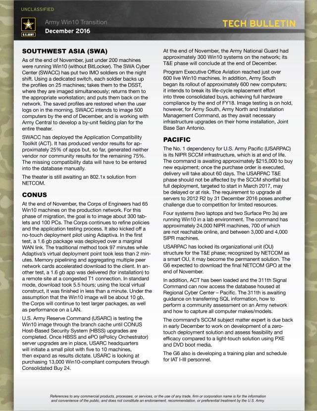 December 2016 Windows 10 Tech Bulletin