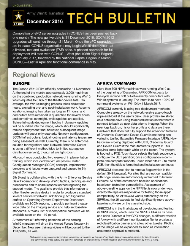 December 2016 Windows 10 Tech Bulletin