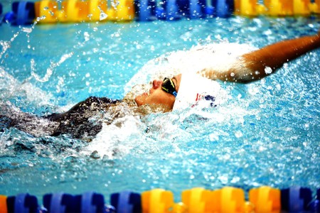 World Class Athlete Program Sgt. Elizabeth Marks competes in the 100-meter backstroke preliminaries of the 2016 U.S. Paralympic Swimming Team Trials, July 2, at Mecklenburg County Aquatic Center in Charlotte, N.C. She finished second in the final with a time of 1 minute, 21.64 seconds.