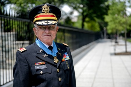 Retired U.S. Army Lt. Col. Charles Kettles is awarded the Medal of Honor at the White House in Washington, D.C., July 18, 2016, for actions during a battle near Duc Pho, South Vietnam, on May 15, 1967. Then-Maj. Kettles, assigned to 1st Brigade, 101s...