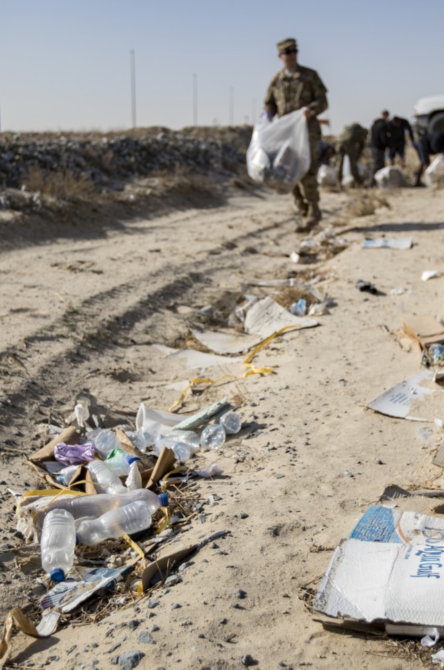 Deployed Soldiers Clean up Camp