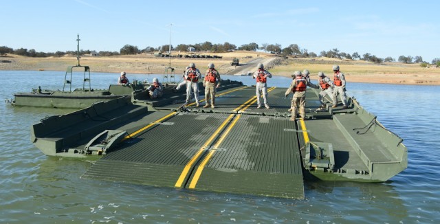 California National Guard bridges over Black Butte Lake waters