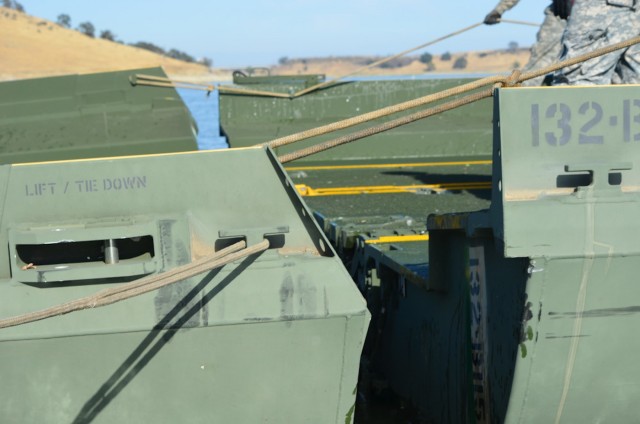 California National Guard bridges over Black Butte Lake waters