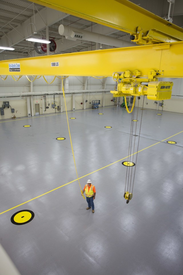 Inside the UAS hangar at Camp Mackall