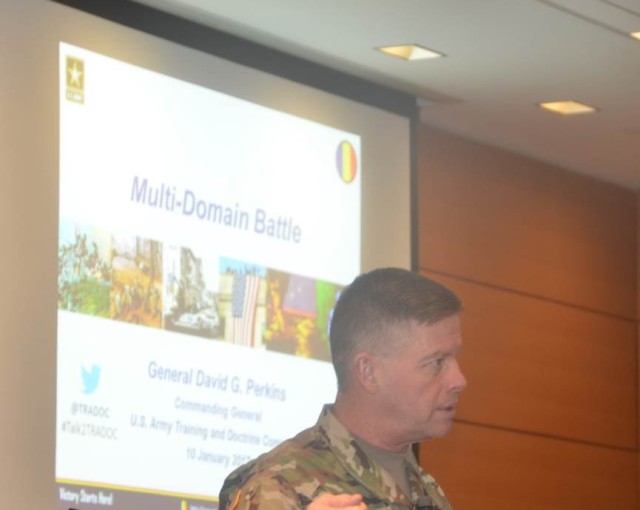 Gen. David Perkins discussing multi-domain battle with Army Medicine