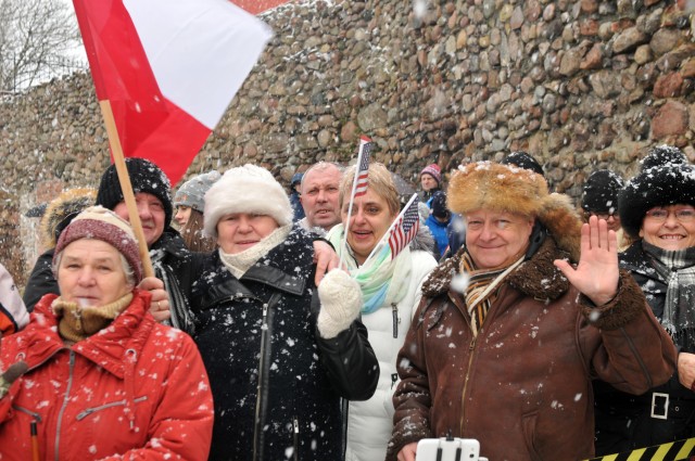 Residents of Zagan, Poland, welcome American soldiers
