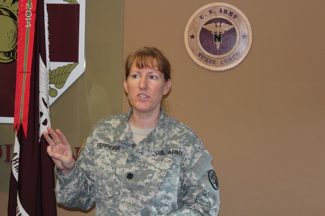 LTC Ferreira provdes remarks at U.S. Army Nurse Corps Anniversay - KACH