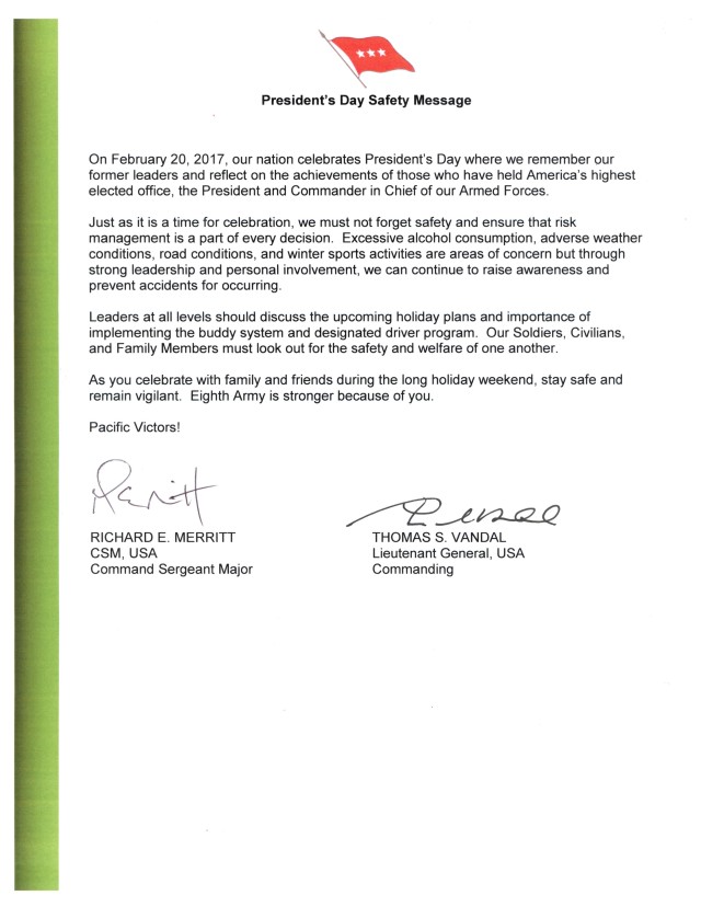 President's Day Safety Message