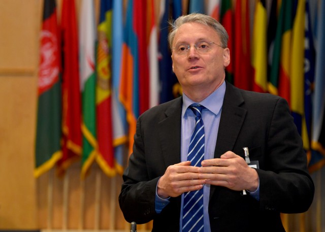 Marshall Center Program Director for Cyber Security Studies Phil Lark Welcomes Participants at Start of Course