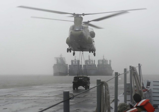 Soldiers conduct sling-load exercise off causeway