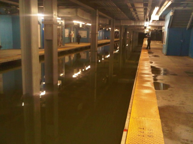 Flooded New York City subway