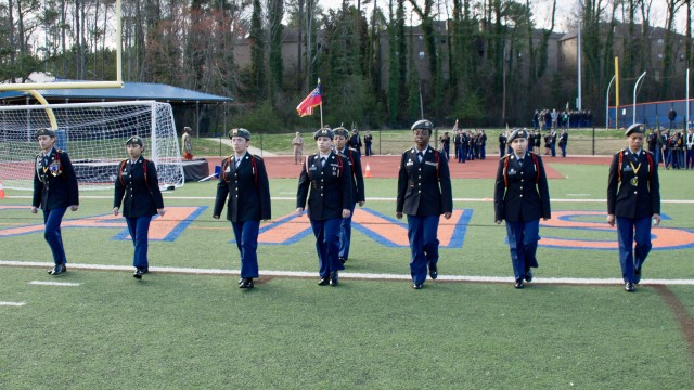 Female Squad March in Annual JROTC Competition