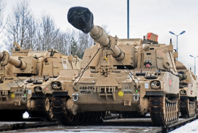 A Soldier drives an M109 Paladin self-propelled howitzer