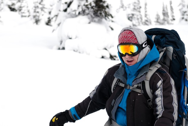 Jeff Wilson skies to his destination during the practical portion of the JBLM Alpine Club basic alpine course