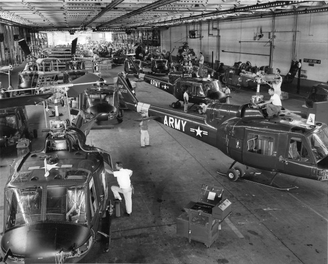 Hueys are prepped for deployment at Army depot