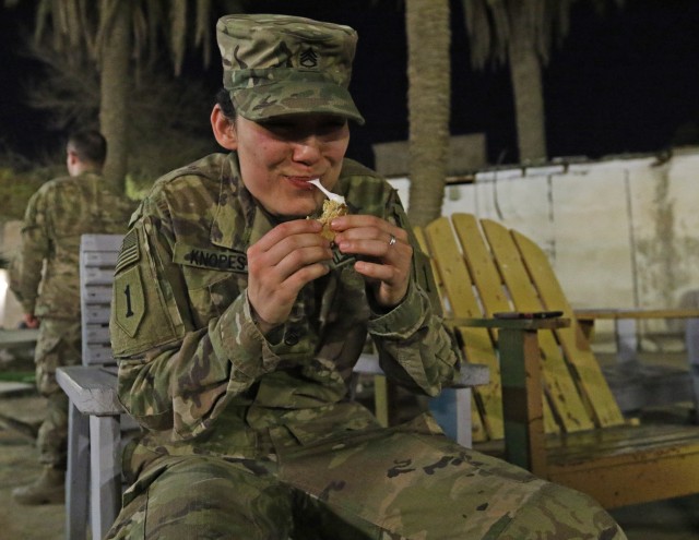 Soldiers deployed to Iraq enjoy a fun night of s'mores