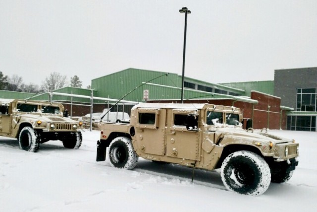 National Guard troops assisting civilian authorities during Mid-Atlantic winter storm
