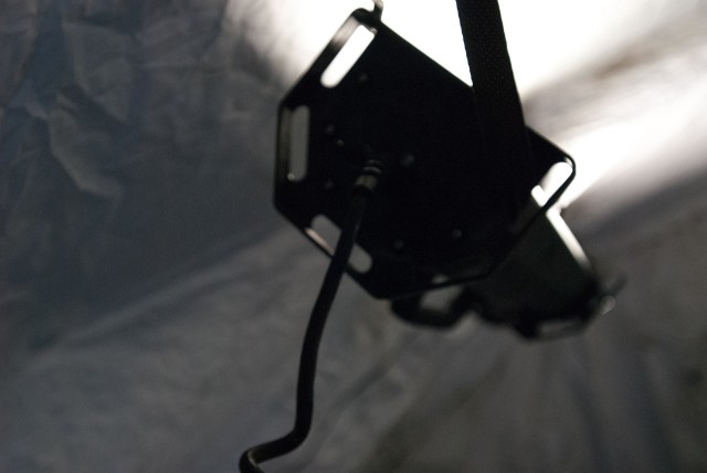 A lantern provides luminance inside of a deployable rapid assembly shelter on Joint Base Lewis-McChord, Washington