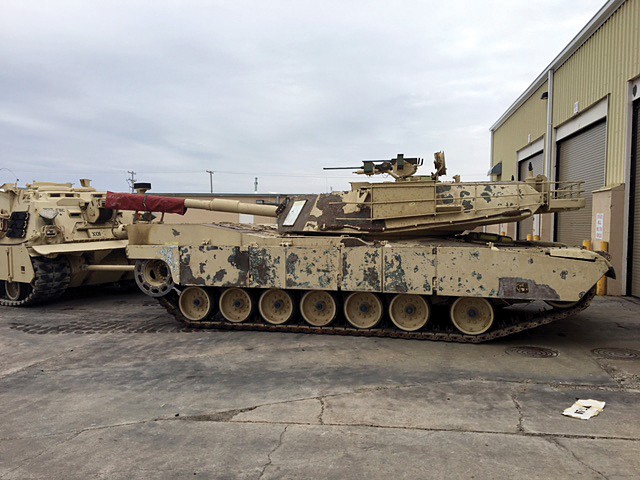 Work is underway in transforming an M1 tank into a display as the 1st Infantry Division prepares to celebrate its 100th birthday