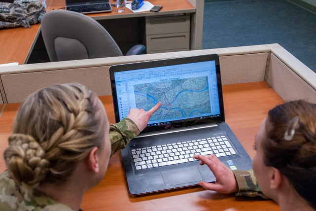Sgt. Morgan Wilken identifies a location in ArcMap