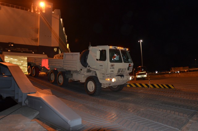 U.S. Army logistics units receive ship, equipment at Romanian port