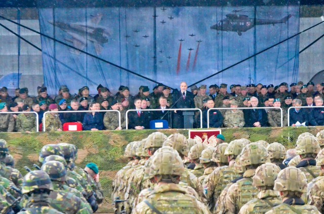 Battle Group Poland is hailed in Orzysz, Poland