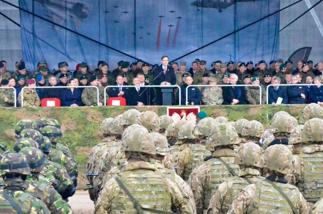 Battle Group Poland is hailed in Orzysz, Poland