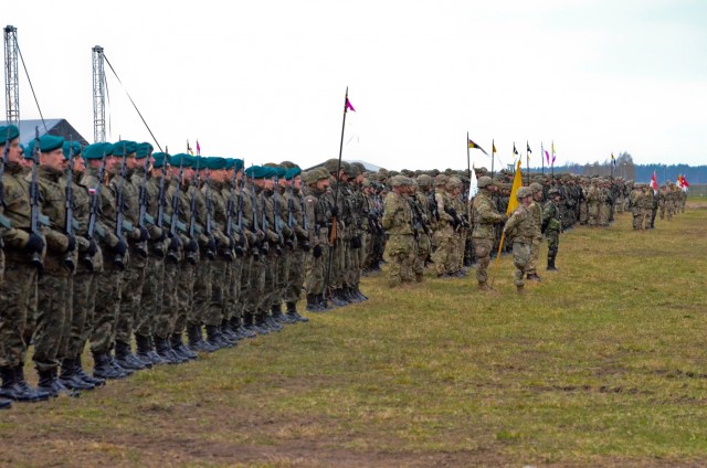 Battle Group Poland is hailed in Orzysz, Poland