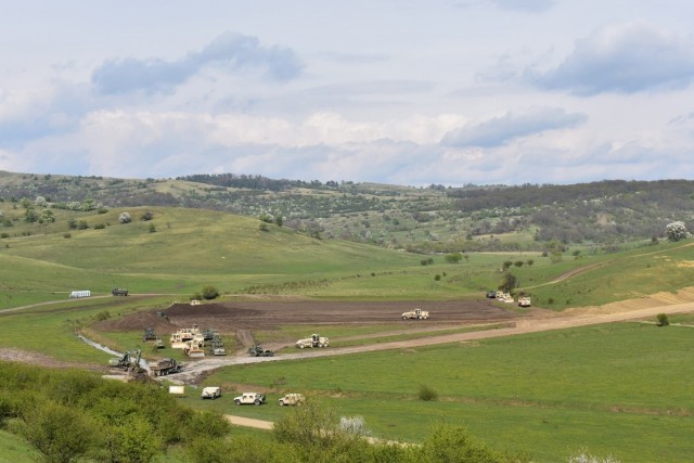 Soldiers constructing engineer projects at the Joint National Training Center in Cincu