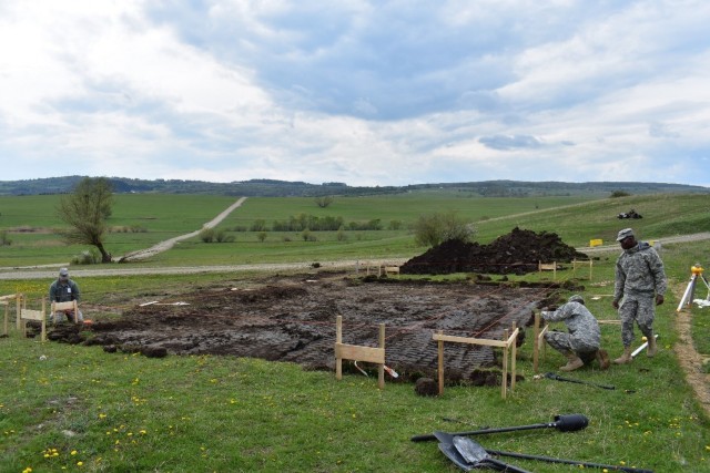 Soldiers constructing engineer projects at the Joint National Training Center in Cincu