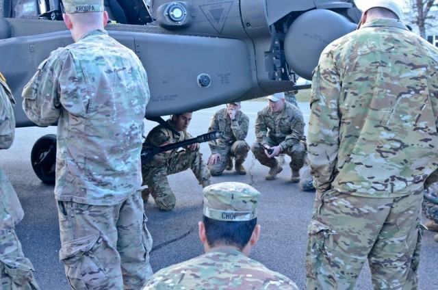 Task Force Falcon Soldiers brief Apache capabilities during Operation Summer Shield