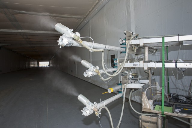 Disseminating simulated agent in 550-foot-long chamber