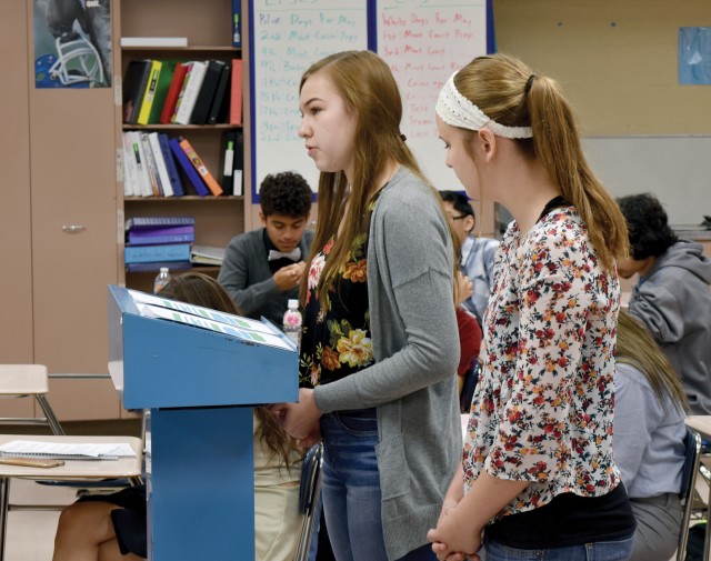 Legal experts from the Office of the Staff Judge Advocate at Fort Riley team up with area educators to provide a moot court opportunity in observance of National Law Day.