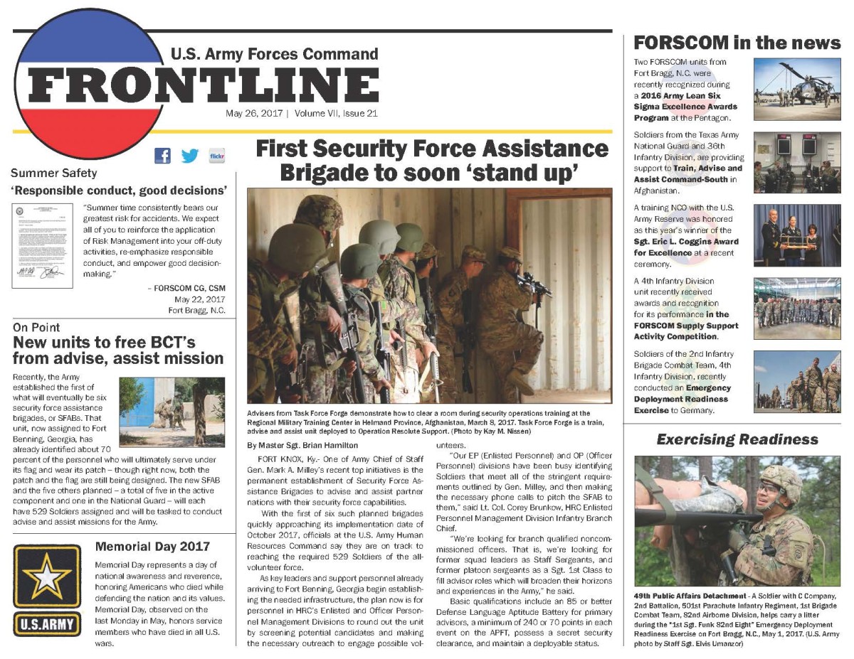 FORSCOM Frontline - May 26, 2017 | Article | The United States Army