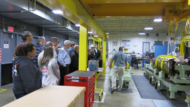 Ed Johnson, Chief, MFOM Team guides guests from the 2017 Global Demil Symposium through the ATACMS maintenance process.