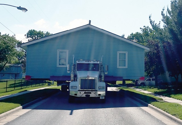 One of ten houses originally slated for demolition were instead donated to the Kickapoo Tribe in Kansas, north of Topeka, to help alleviate their housing shortage.