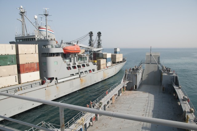 Army Mariners perform cargo transfer at sea