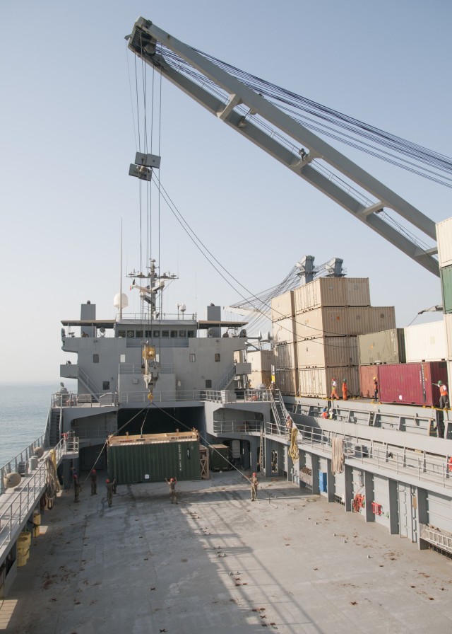 Army Mariners perform cargo transfer at sea