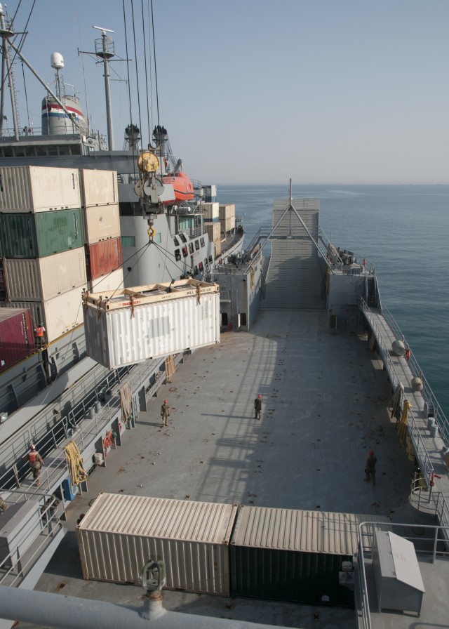 Army Mariners perform cargo transfer at sea