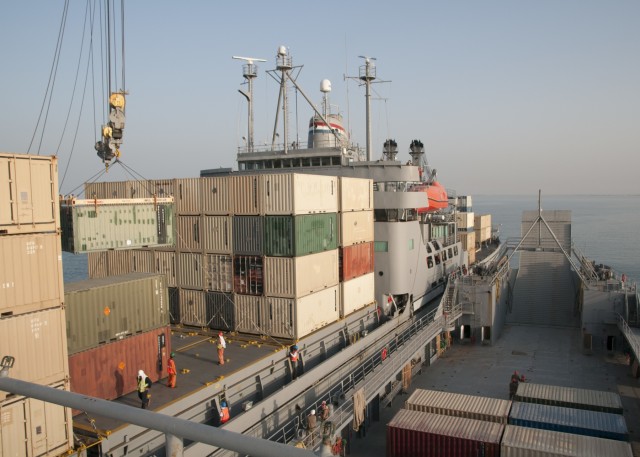 Army Mariners perform cargo transfer at sea
