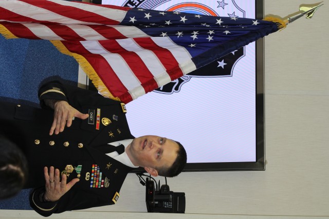 CPT Casey delivers remarks at his AIDP-C Graduation
