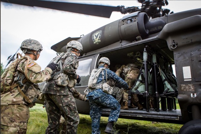 Cadets and Midshipmen board UH-60 Blackhawk at West Point