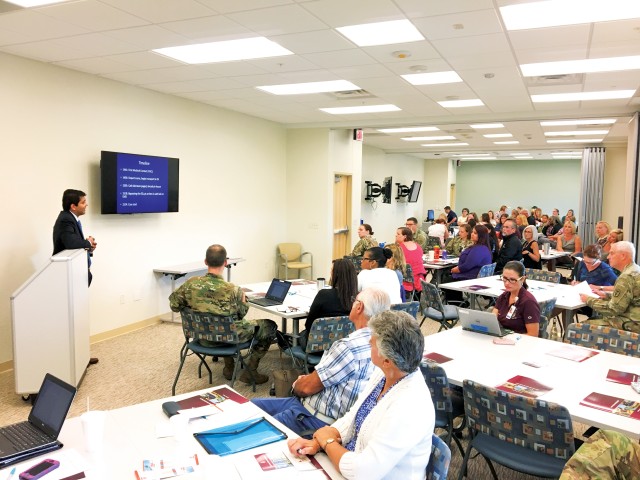 Topeka cardiologist discusses treatment of cardiac arrest June 16 at a professional development event hosted at Irwin Army Community Hospital in conjunction with Stormont Vail Health and the Health In
