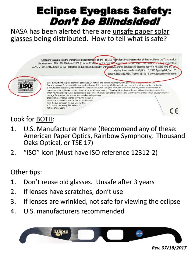 Safe glasses-NASA